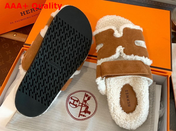 Hermes Chypre Sandal Brun Fume Ecru Woolskin Insole and Lining Replica