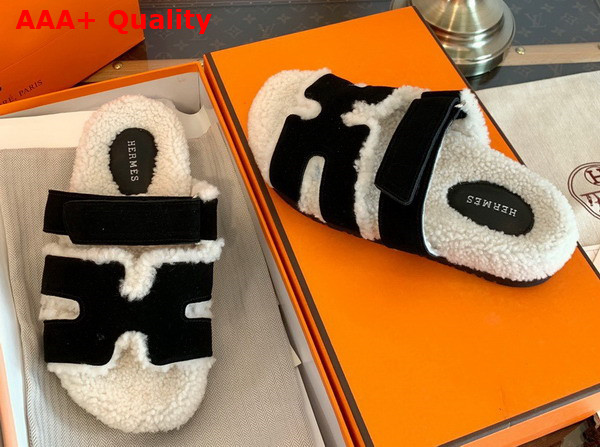 Hermes Chypre Sandal Noir Ecru Woolskin Insole and Lining Replica