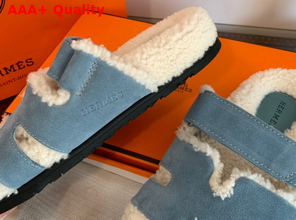 Hermes Chypre Sandal Sky Blue Ecru Woolskin Insole and Lining Replica