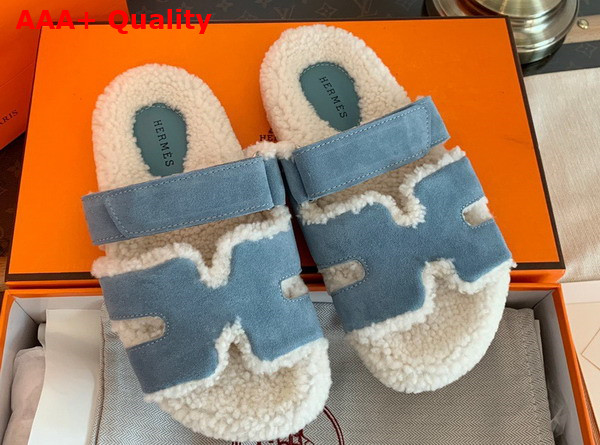 Hermes Chypre Sandal Sky Blue Ecru Woolskin Insole and Lining Replica