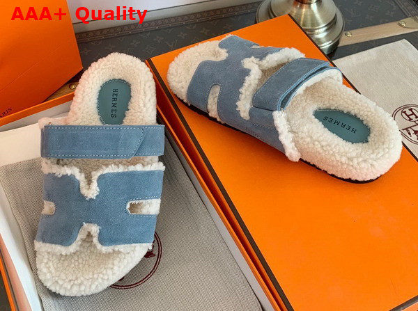 Hermes Chypre Sandal Sky Blue Ecru Woolskin Insole and Lining Replica