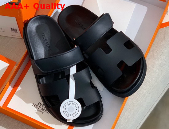 Hermes Chypre Sandal in Black Smooth Calfskin Replica