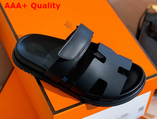 Hermes Chypre Sandal in Black Smooth Calfskin Replica