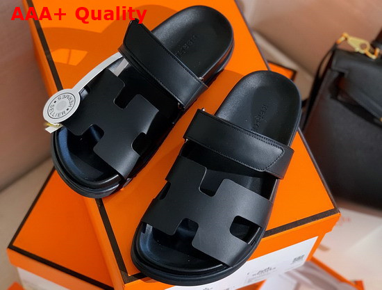 Hermes Chypre Sandal in Black Smooth Calfskin Replica