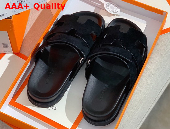 Hermes Chypre Sandal in Black Suede Calfskin Replica