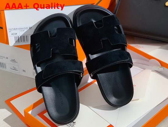 Hermes Chypre Sandal in Black Suede Calfskin Replica