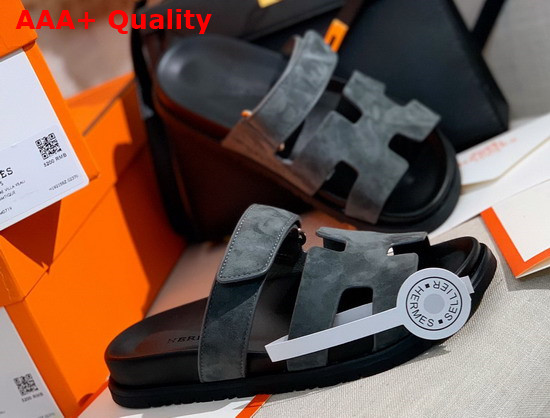 Hermes Chypre Sandal in Gray Suede Calfskin Replica