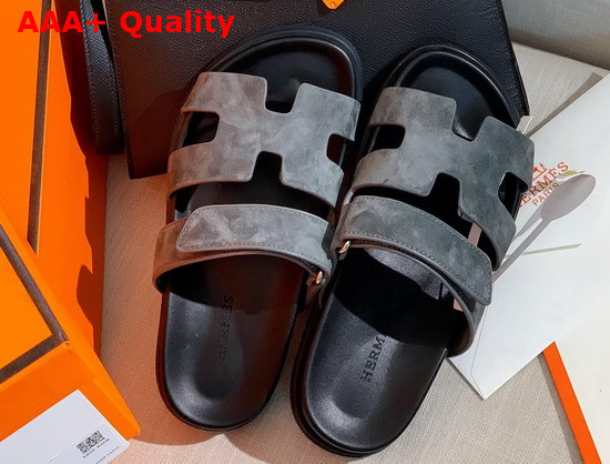 Hermes Chypre Sandal in Gray Suede Calfskin Replica