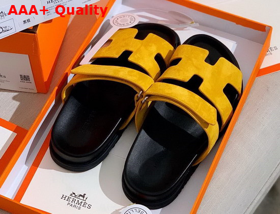 Hermes Chypre Sandal in Yellow Suede Calfskin Replica