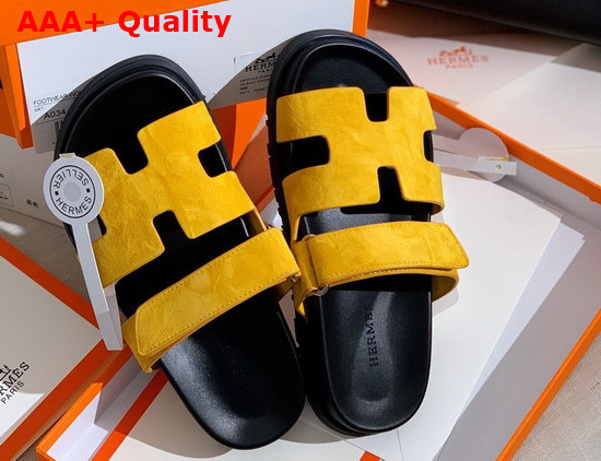 Hermes Chypre Sandal in Yellow Suede Calfskin Replica