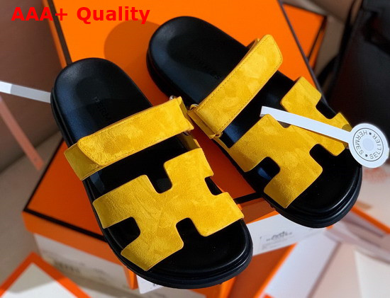 Hermes Chypre Sandal in Yellow Suede Calfskin Replica