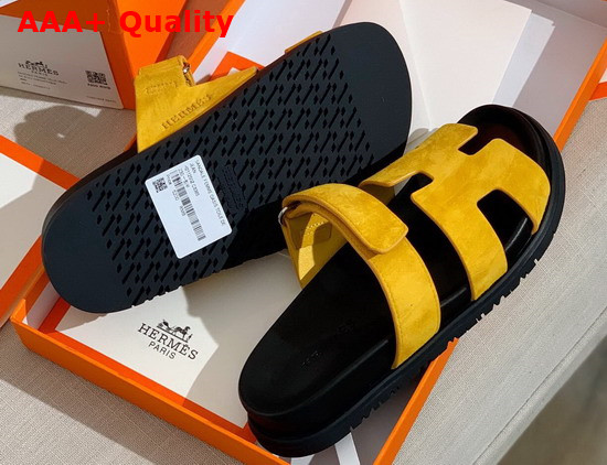 Hermes Chypre Sandal in Yellow Suede Calfskin Replica