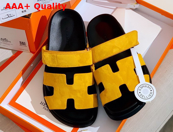 Hermes Chypre Sandal in Yellow Suede Calfskin Replica