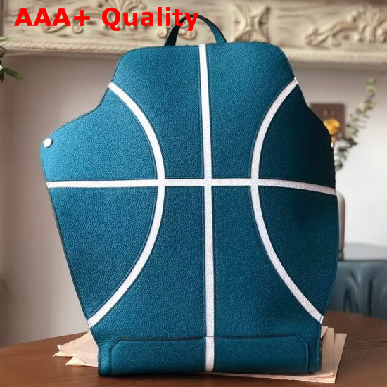 Hermes Cityback 27 Basketball Backpack in Evercolor Calfskin Bleu De Malte and Blanc Replica