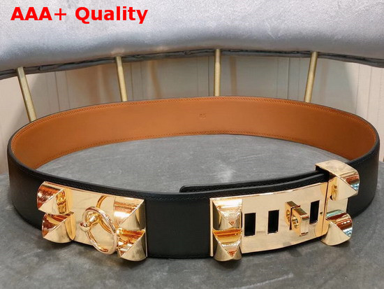 Hermes Collier De Chien Belt in Black with Gold Hardware Replica