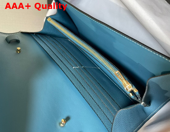 Hermes Constance Long To Go Wallet in Blue Epsom Calfskin with Removable Shoulder Strap Replica