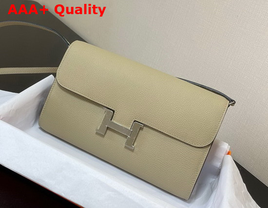 Hermes Constance Long To Go Wallet in Cream Epsom Calfskin with Removable Shoulder Strap Replica