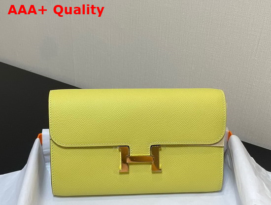 Hermes Constance Long To Go Wallet in Lemon Yellow Epsom Calfskin with Removable Shoulder Strap Replica