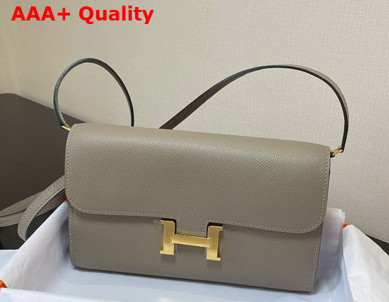 Hermes Constance Long To Go Wallet in Light Grey Epsom Calfskin with Removable Shoulder Strap Replica