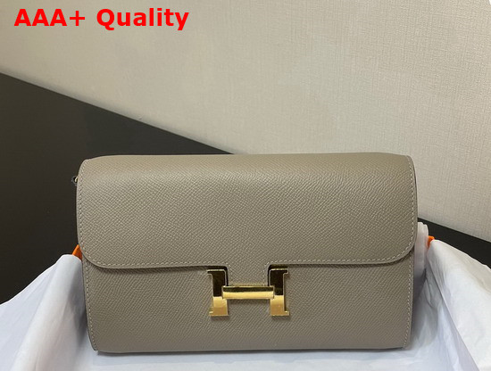 Hermes Constance Long To Go Wallet in Light Grey Epsom Calfskin with Removable Shoulder Strap Replica