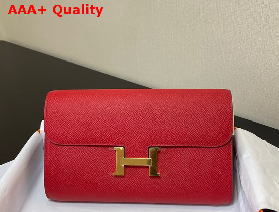 Hermes Constance Long To Go Wallet in Red Epsom Calfskin with Removable Shoulder Strap Replica