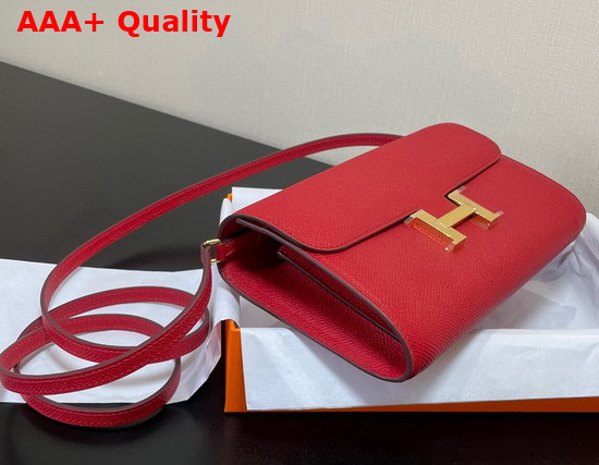 Hermes Constance Long To Go Wallet in Red Epsom Calfskin with Removable Shoulder Strap Replica