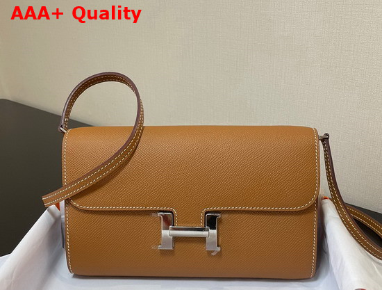 Hermes Constance Long To Go Wallet in Tan Epsom Calfskin with Removable Shoulder Strap Replica