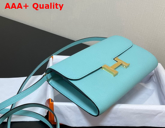 Hermes Constance Long To Go Wallet in Turquoise Epsom Calfskin with Removable Shoulder Strap Replica