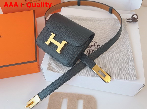 Hermes Constance Slim Wallet with Kelly Belt Black Epsom Calfskin Replica