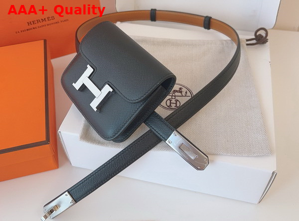 Hermes Constance Slim Wallet with Kelly Belt Black Epsom Calfskin Replica