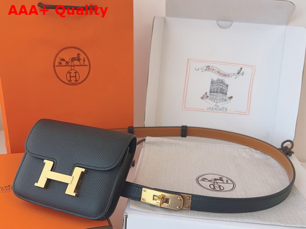 Hermes Constance Slim Wallet with Kelly Belt Black Epsom Calfskin Replica