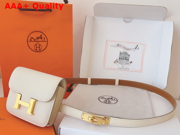 Hermes Constance Slim Wallet with Kelly Belt Blanc Epsom Calfskin Replica