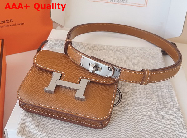 Hermes Constance Slim Wallet with Kelly Belt Gold Brown Epsom Calfskin Replica