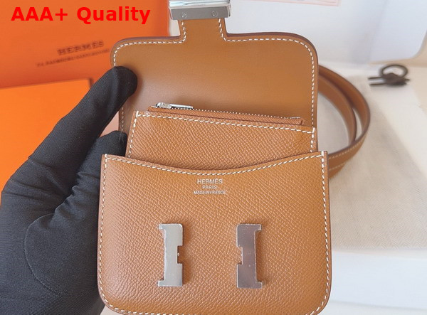 Hermes Constance Slim Wallet with Kelly Belt Gold Brown Epsom Calfskin Replica