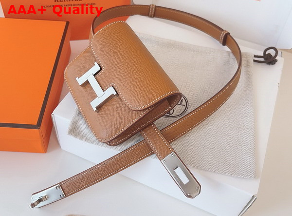 Hermes Constance Slim Wallet with Kelly Belt Gold Brown Epsom Calfskin Replica