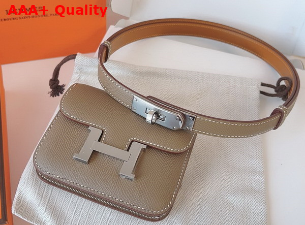 Hermes Constance Slim Wallet with Kelly Belt Taupe Epsom Calfskin Replica