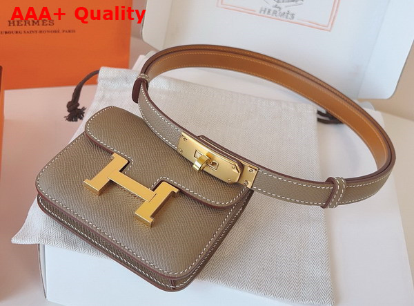 Hermes Constance Slim Wallet with Kelly Belt Taupe Epsom Calfskin Replica