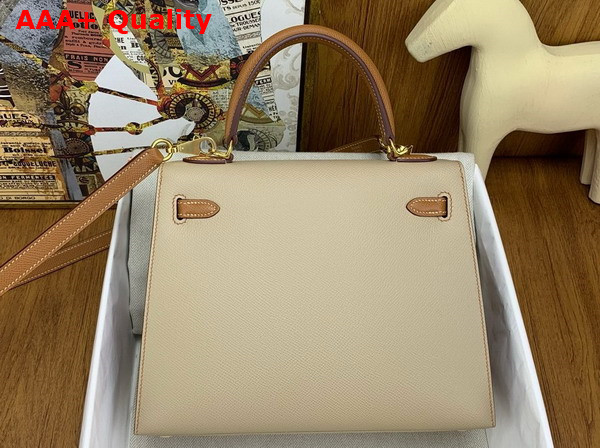 Hermes Constrast Kelly Sellier 25 Bag in Epsom Calfskin and Swift Calfskin Sesame and Tan Replica