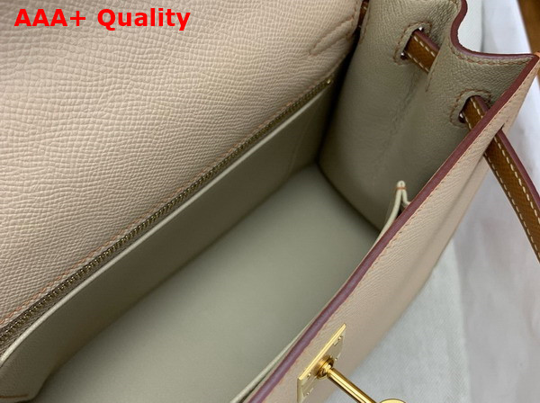 Hermes Constrast Kelly Sellier 25 Bag in Epsom Calfskin and Swift Calfskin Sesame and Tan Replica