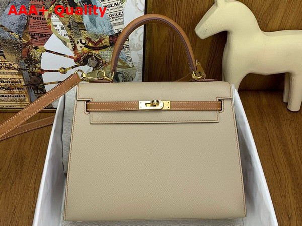 Hermes Constrast Kelly Sellier 25 Bag in Epsom Calfskin and Swift Calfskin Sesame and Tan Replica