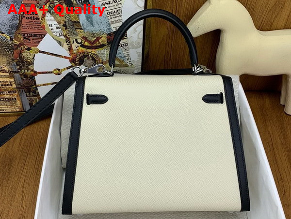 Hermes Constrast Kelly Sellier 25 Bag in Milk White and Black Epsom Calfskin Replica