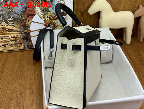 Hermes Constrast Kelly Sellier 25 Bag in Milk White and Black Epsom Calfskin Replica