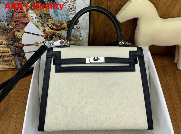 Hermes Constrast Kelly Sellier 25 Bag in Milk White and Black Epsom Calfskin Replica