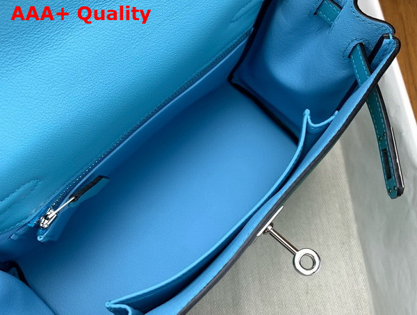 Hermes Contrast Kelly 25 Bag in Green and Sky Blue Swift Calfskin Replica