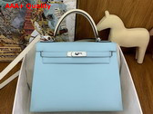 Hermes Contrast Kelly Sellier 25 Bag in Epsom Calfskin Baby Blue and Oat Milk Replica