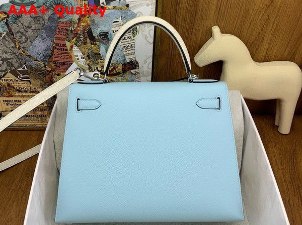 Hermes Contrast Kelly Sellier 25 Bag in Epsom Calfskin Baby Blue and Oat Milk Replica