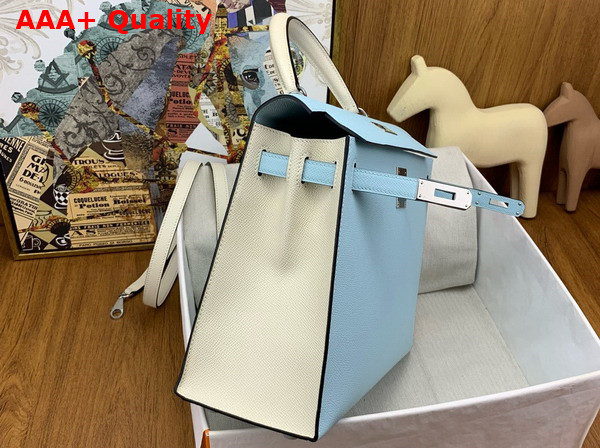 Hermes Contrast Kelly Sellier 25 Bag in Epsom Calfskin Baby Blue and Oat Milk Replica