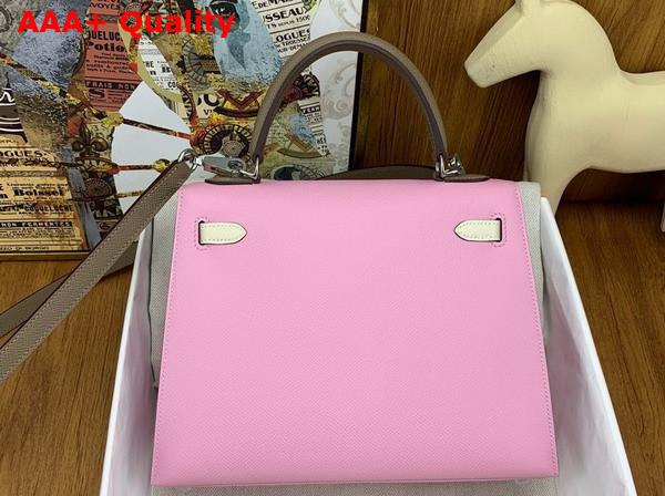 Hermes Contrast Kelly Sellier 25 Bag in Epsom Calfskin Candy Pink and Elephant Grey Replica