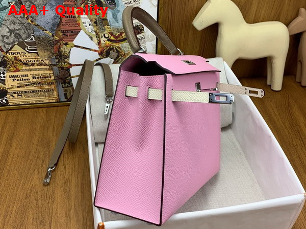 Hermes Contrast Kelly Sellier 25 Bag in Epsom Calfskin Candy Pink and Elephant Grey Replica