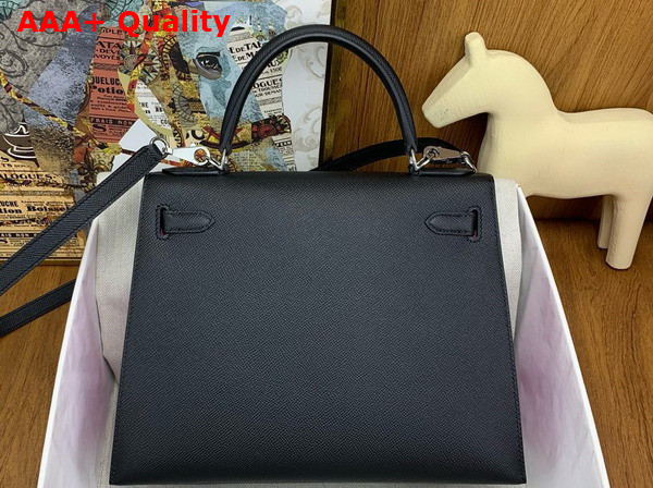 Hermes Contrast Kelly Sellier 25 Bag in Noir and Fuchsia Epsom Calfskin Replica